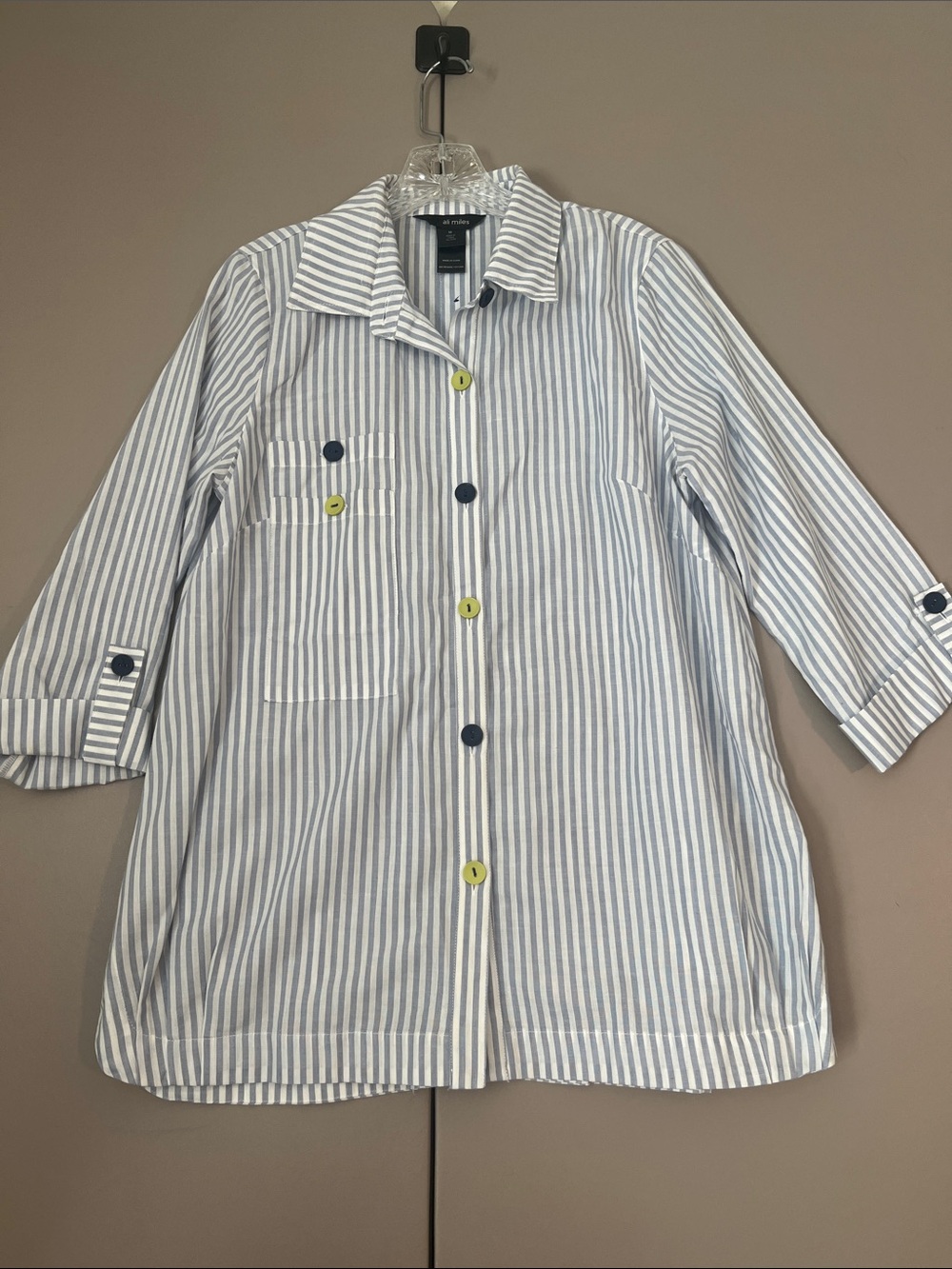 Ali Miles Blue & White Striped Trench Coat